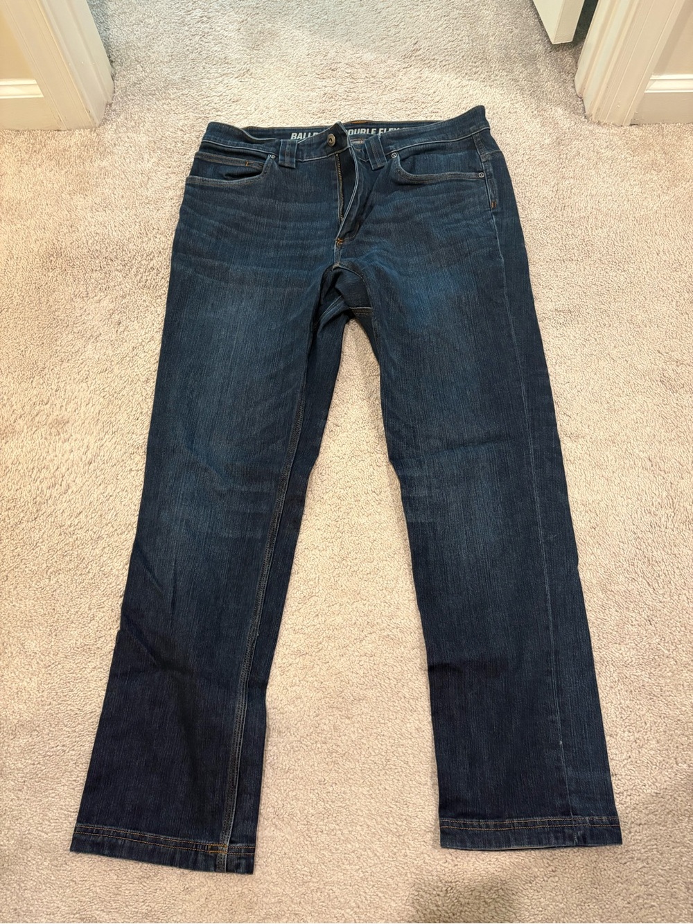 Duluth Trading Co Ballroom DoubleFlex 34 x 32 Slim Straight Dark Wash Blue Jeans